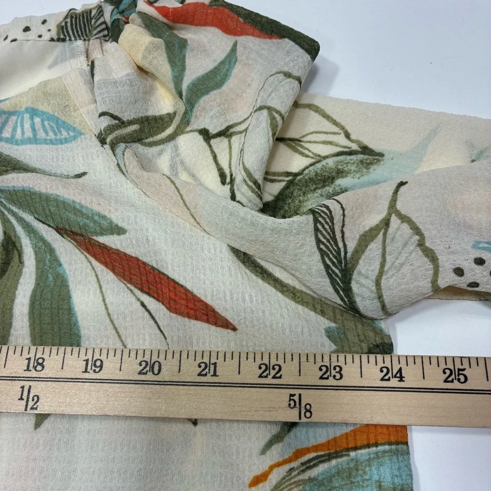 A New Day Womens Blouse Size XL‎ Tropical Floral Ties in Back  Ivory Green Lined - Picture 3 of 11